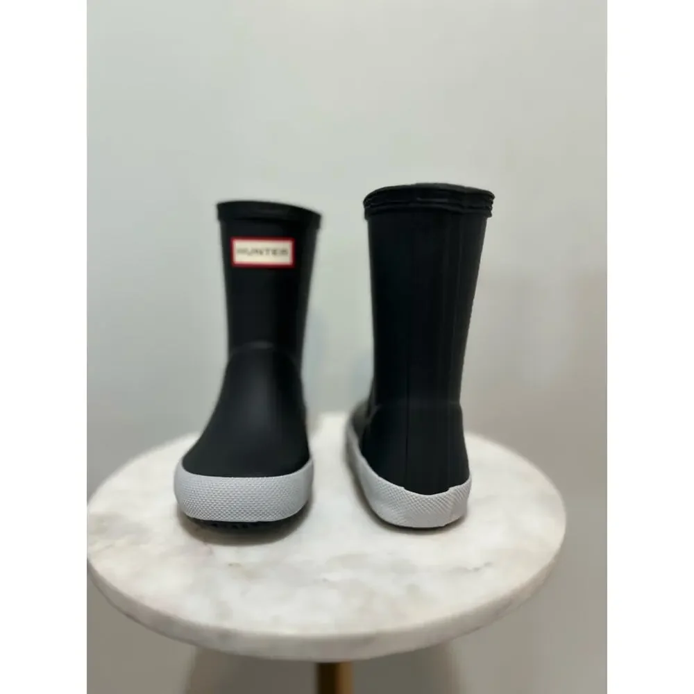 Hunter Kids Black Rain Boots with White Trim